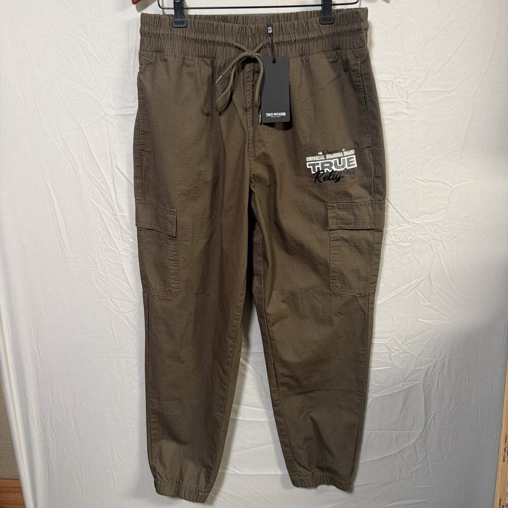 True Religion Ripstop Cargo Jogger Pants Major Brown Logo Mens M NWT